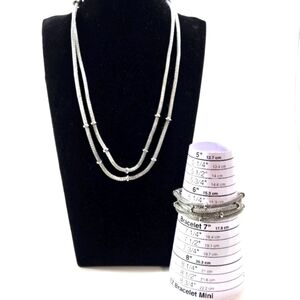 Anne Klein Necklace Bracelet Set Silvertone Mesh Rope Double Strand Classic